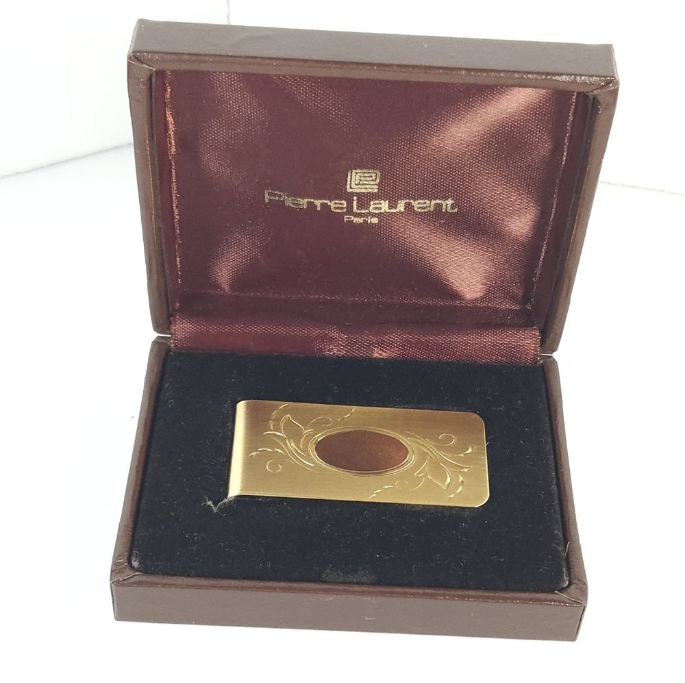 Vintage Hadley Gold Plated Floral Etched Money Clip Pierre Laurent Paris